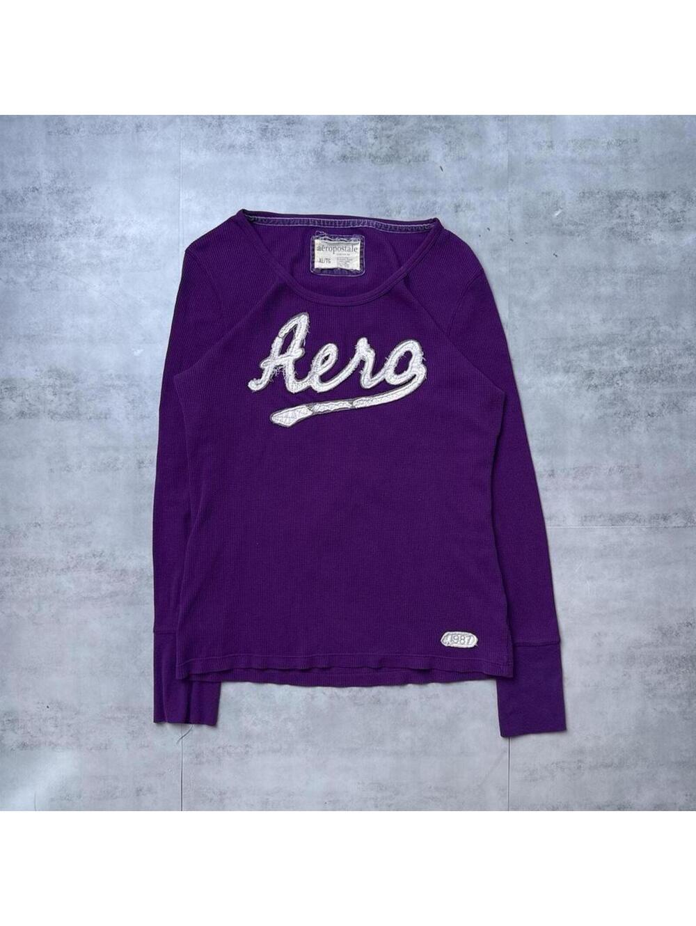 Y2K Aeropostale 00s Purple Grunge Long sleeve thermal shirt
